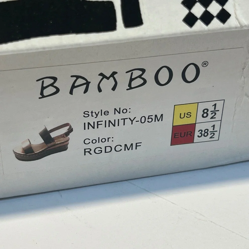 Bamboo Infinity-05M Rose Gold Metallic Espadrille Platform Wedge Sandals‎ 8.5